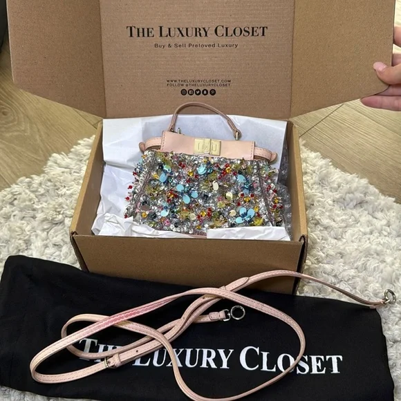 Fendi Beige Leather Micro Peekaboo Embellished Crossbody - Picture 2 of 14